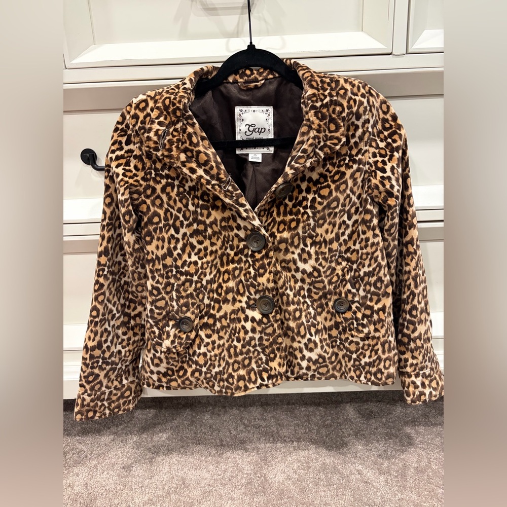 Girls GAP Faux Fur Leopard Print Jacket